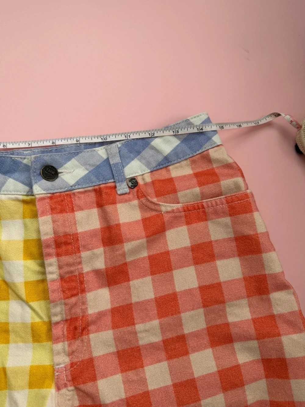 Farm rio for Anthropologie Two-Tone Gingham High-Rise Shorts - Yellow & Coral - Picture 5 of 6